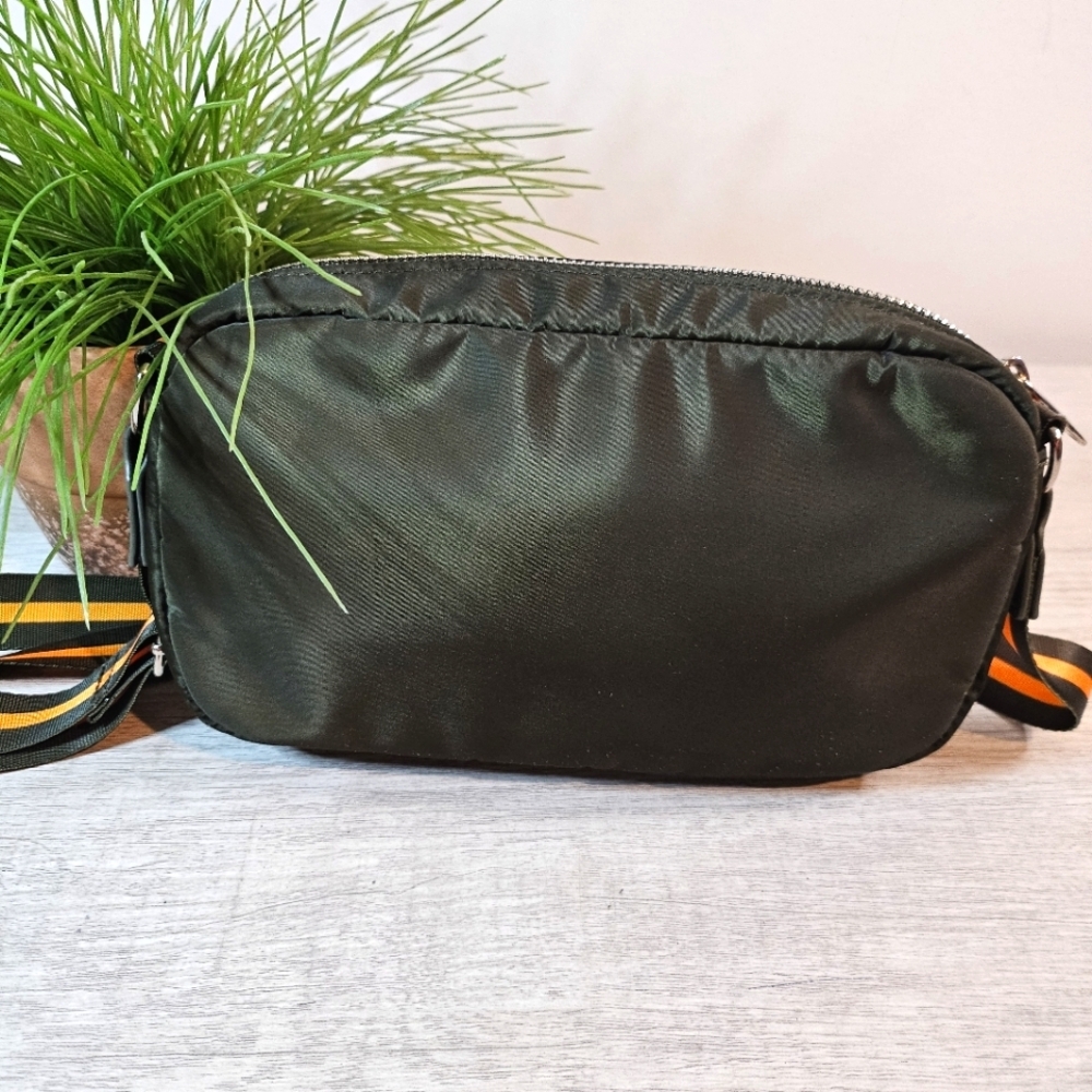 Olive Green Nylon Crossbody Bag Dual Pocket Adjustable Strap Sporty - Picture 4 of 12